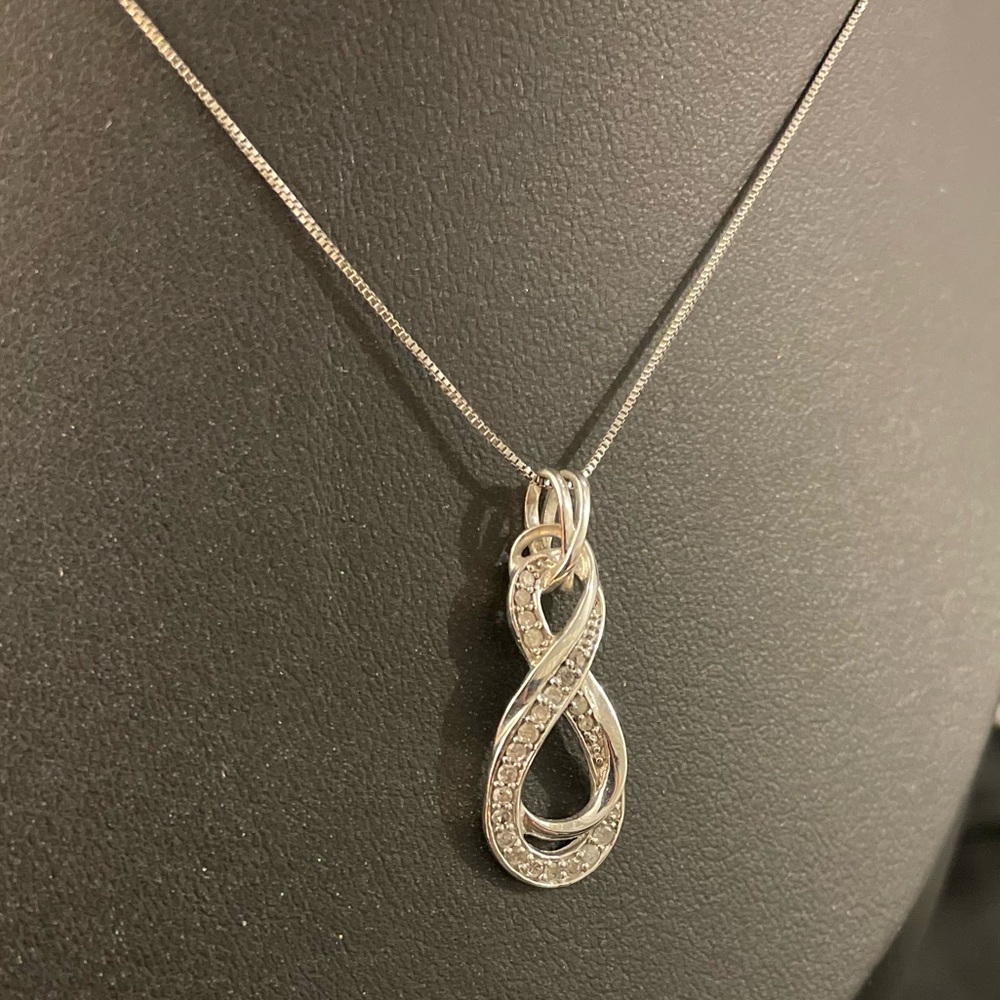 925 Sterling Silver and Diamond Infinity Twist Necklace and Earrings